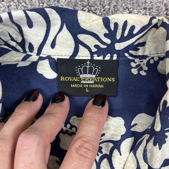 Royal Creations Shirt Mens Large Blue White Hawaiian Aloha Floral Tiki Tropical - Picture 4 of 6